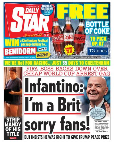 Daily Star Newspaper Front Page (UK) for 3 February 2026