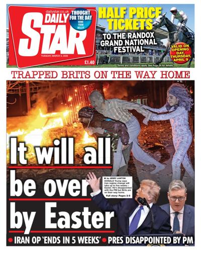Daily Star Newspaper Front Page (UK) for 3 March 2026