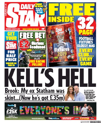 Daily Star Newspaper Front Page (UK) for 3 August 2019