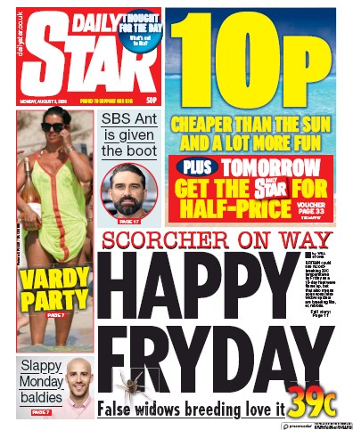 Daily Star Newspaper Front Page (UK) for 3 August 2020