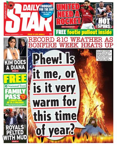 Daily Star Newspaper Front Page (UK) for 4 November 2024