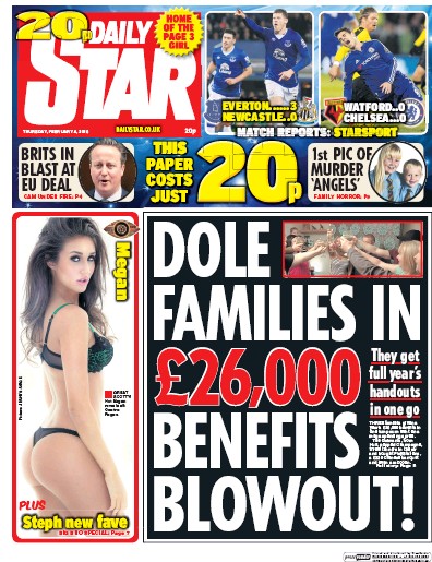 Daily Star Newspaper Front Page (UK) for 4 February 2016