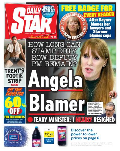 Daily Star Newspaper Front Page (UK) for 4 September 2025