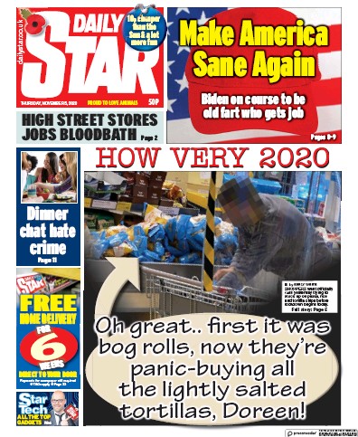 Daily Star Newspaper Front Page (UK) for 5 November 2020