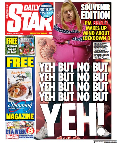 Daily Star Newspaper Front Page (UK) for 5 January 2021