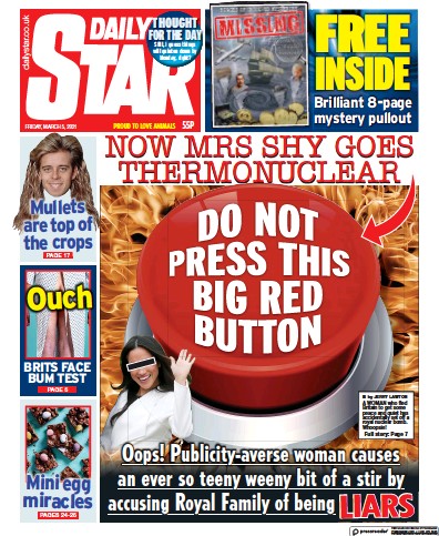 Daily Star Newspaper Front Page (UK) for 5 March 2021