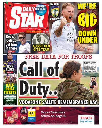 Daily Star Newspaper Front Page (UK) for 6 November 2025