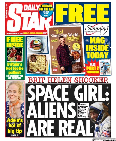 Daily Star Newspaper Front Page (UK) for 6 January 2020