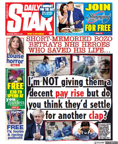 Daily Star Newspaper Front Page (UK) for 6 March 2021