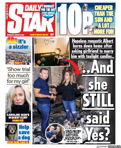 Daily Star Newspaper Front Page (UK) for 6 August 2020