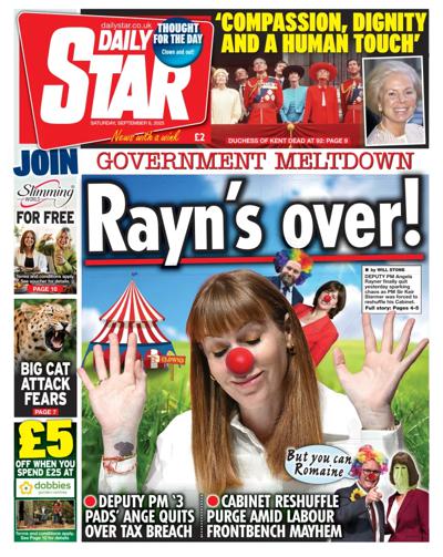 Daily Star Newspaper Front Page (UK) for 6 September 2025