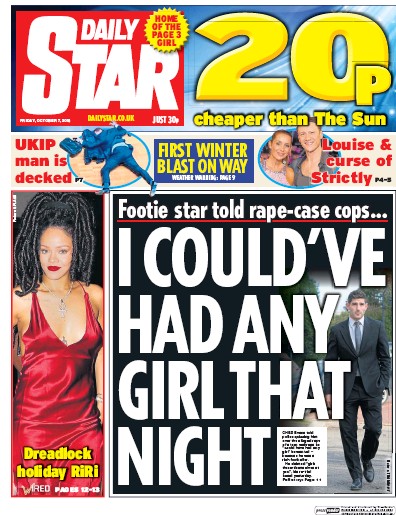 Daily Star Newspaper Front Page (UK) for 7 October 2016