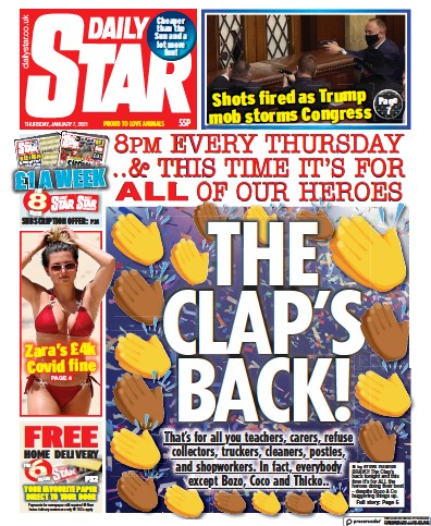 Daily Star Newspaper Front Page (UK) for 7 January 2021