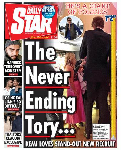 Daily Star Newspaper Front Page (UK) for 8 October 2025