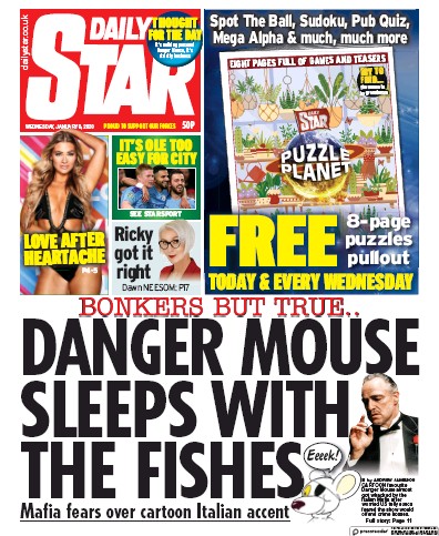 Daily Star Newspaper Front Page (UK) for 8 January 2020