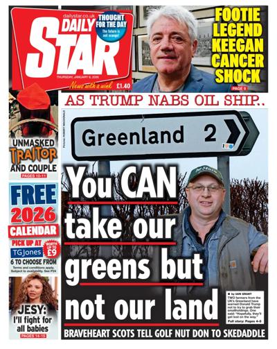 Daily Star Newspaper Front Page (UK) for 8 January 2026
