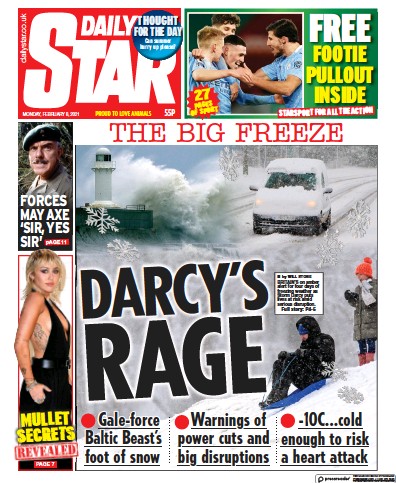 Daily Star Newspaper Front Page (UK) for 8 February 2021