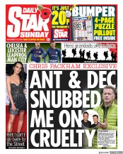 Daily Star Sunday (UK) Newspaper Front Page for 10 November 2019