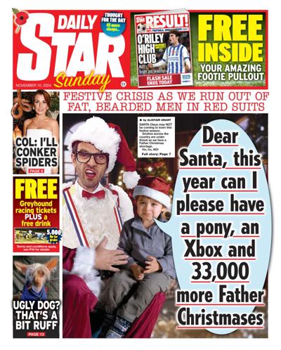 Daily Star Sunday Newspaper Front Page (UK) for 10 November 2024