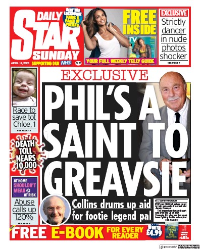 Daily Star Sunday Newspaper Front Page (UK) for 12 April 2020