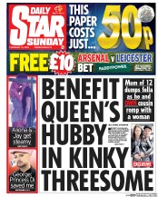 Daily Star Sunday (UK) Newspaper Front Page for 14 February 2016