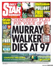 Daily Star Sunday (UK) Newspaper Front Page for 14 March 2021