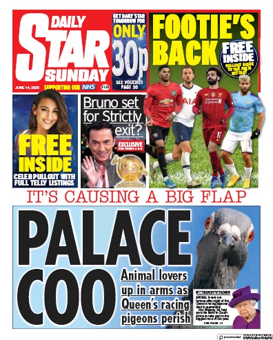 Daily Star Sunday Newspaper Front Page (UK) for 14 June 2020