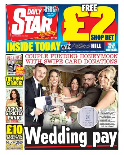 Daily Star Sunday Newspaper Front Page (UK) for 14 September 2025