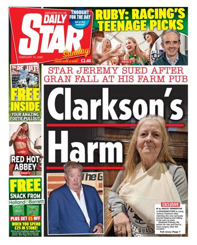 Daily Star Sunday Newspaper Front Page (UK) for 15 February 2026