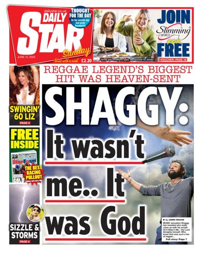 Daily Star Sunday Newspaper Front Page (UK) for 15 June 2025