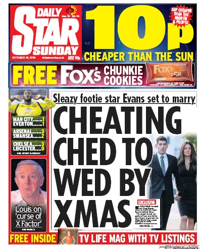 Daily Star Sunday Newspaper Front Page (UK) for 16 October 2016