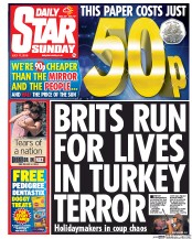 Daily Star Sunday (UK) Newspaper Front Page for 17 July 2016