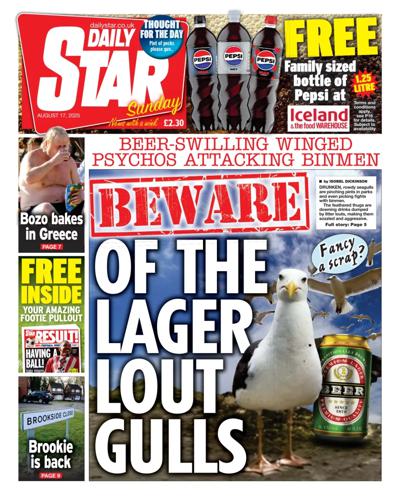 Daily Star Sunday Newspaper Front Page (UK) for 17 August 2025