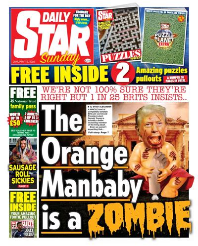 Daily Star Sunday Newspaper Front Page (UK) for 19 January 2025