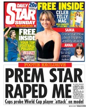 Daily Star Sunday (UK) Newspaper Front Page for 19 August 2018