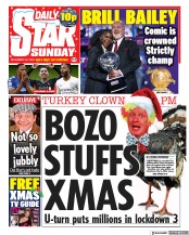 Daily Star Sunday (UK) Newspaper Front Page for 20 December 2020