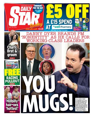 Daily Star Sunday Newspaper Front Page (UK) for 20 July 2025