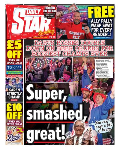 Daily Star Sunday Newspaper Front Page (UK) for 21 December 2025