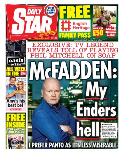 Daily Star Sunday Newspaper Front Page (UK) for 21 September 2025