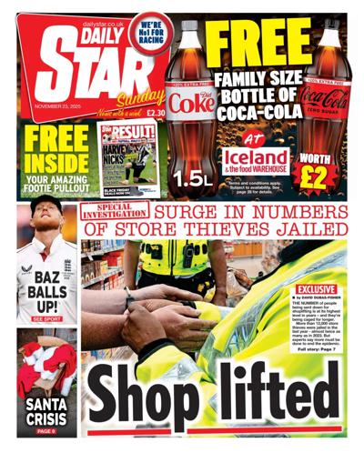 Daily Star Sunday Newspaper Front Page (UK) for 23 November 2025