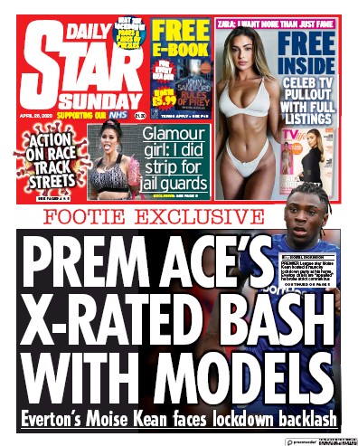 Daily Star Sunday Newspaper Front Page (UK) for 26 April 2020