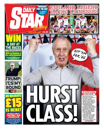 Daily Star Sunday Newspaper Front Page (UK) for 27 July 2025