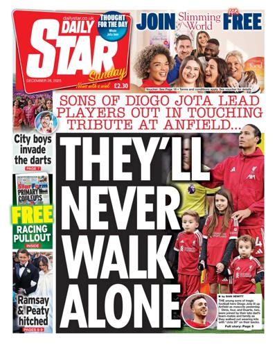 Daily Star Sunday Newspaper Front Page (UK) for 28 December 2025