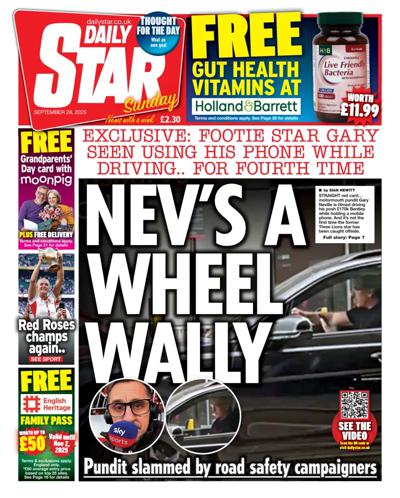 Daily Star Sunday Newspaper Front Page (UK) for 28 September 2025
