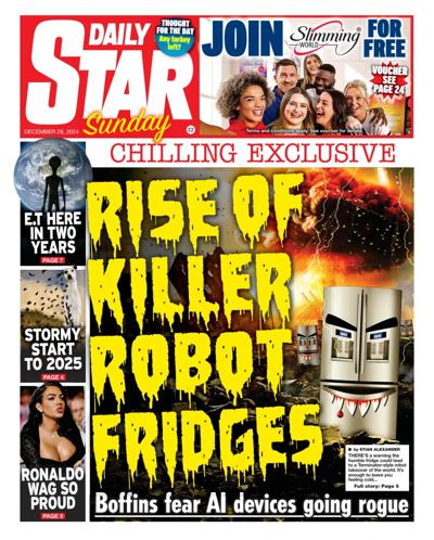 Daily Star Sunday Newspaper Front Page (UK) for 29 December 2024