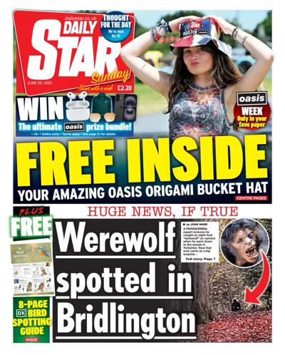 Daily Star Sunday Newspaper Front Page (UK) for 29 June 2025