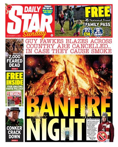 Daily Star Sunday Newspaper Front Page (UK) for 3 November 2024