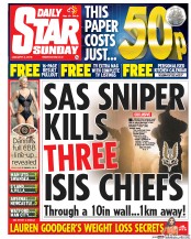 Daily Star Sunday (UK) Newspaper Front Page for 3 January 2016