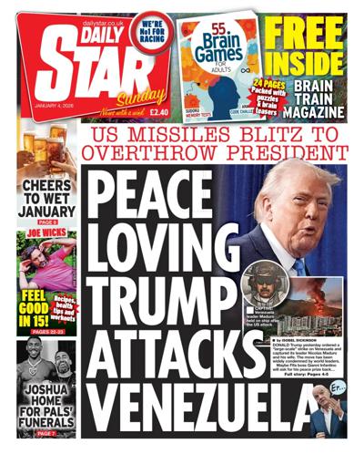 Daily Star Sunday Newspaper Front Page (UK) for 4 January 2026