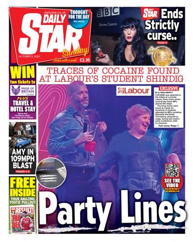 Daily Star Sunday Newspaper Front Page (UK) for 5 October 2025